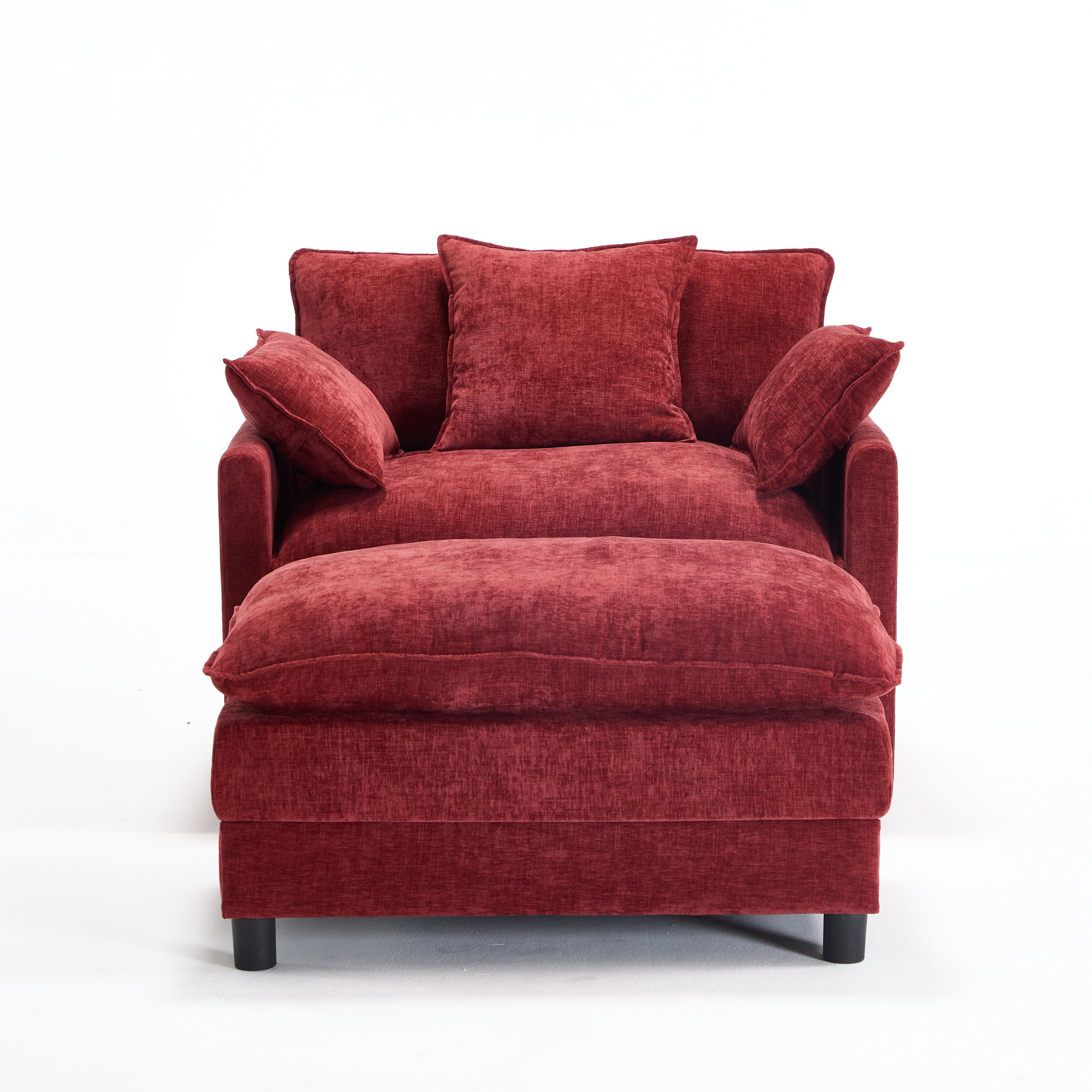 Aukfa 39.4" Oversized Accent Chair with Ottoman, Chenille Armchair Lounge Chairfor Living Room & Bedroom,Red
