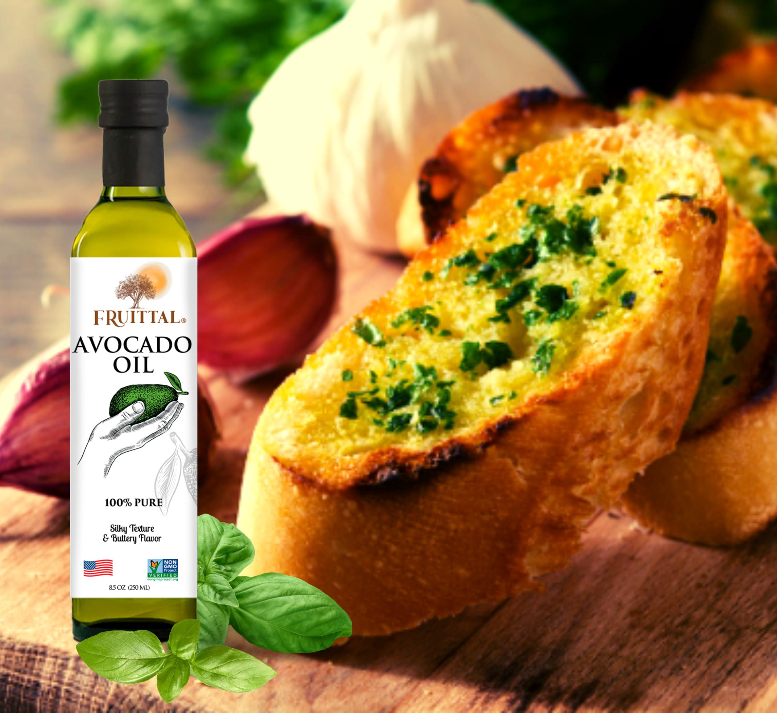 Fruittal  Garlic-Infused Avocado Oil – 100% Pure, USA Made and Rich in Health Benefits (16.9 oz)