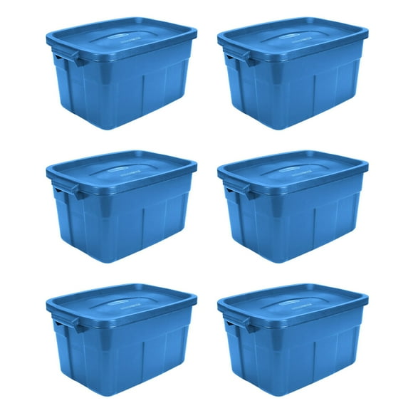 Rubbermaid Roughneck Tote 14 Gal Storage Container, Heritage Blue (6 Pack)