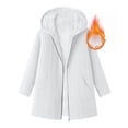 thumbnail image 3 of Women's Fleece Lined Jackets Hooded Cable Textured Zip Front Mid Length Coat Plush Coats for Women White S, 3 of 6