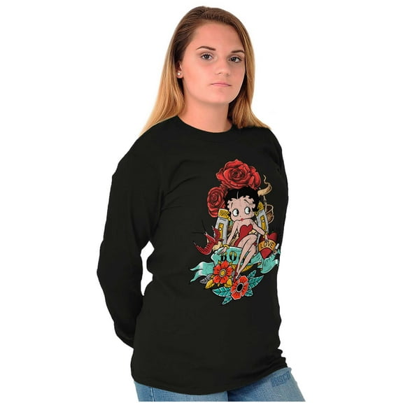 Betty Boop Love Horseshoe Tattoo Women Plus Size Long Sleeve Tee Brisco Brands 2X