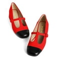 thumbnail image 4 of YDN Women Cute Chunky Block Low Heel Mary Janes Cap Toe T-Strap Buckle Two Toned Pumps Comfy Daily Wear Shoes Size 9.5 Red, 4 of 4