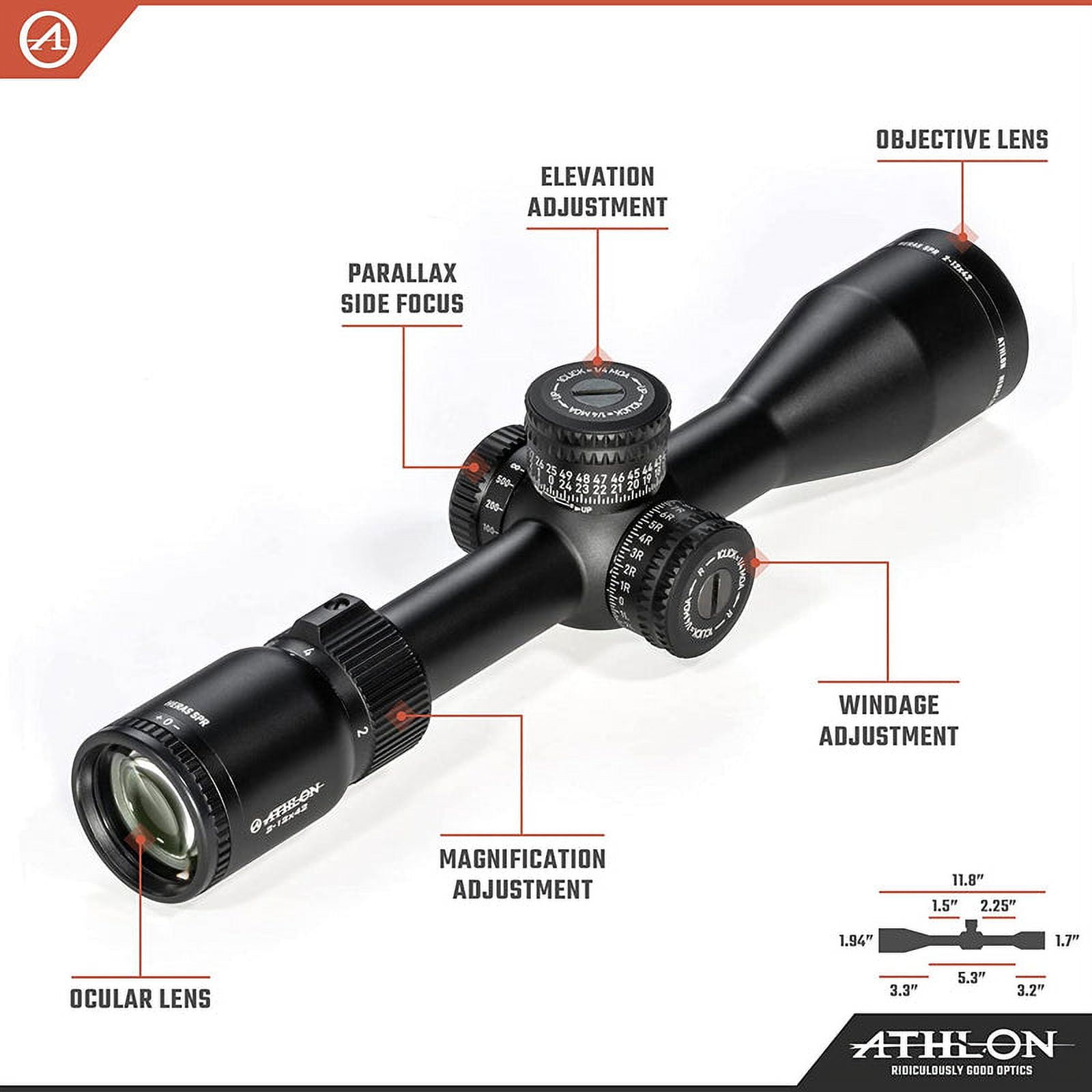Athlon Optics Heras SPR Rifle Scope 2-12x 42mm AAGR1 MOA Reticle Matte Black