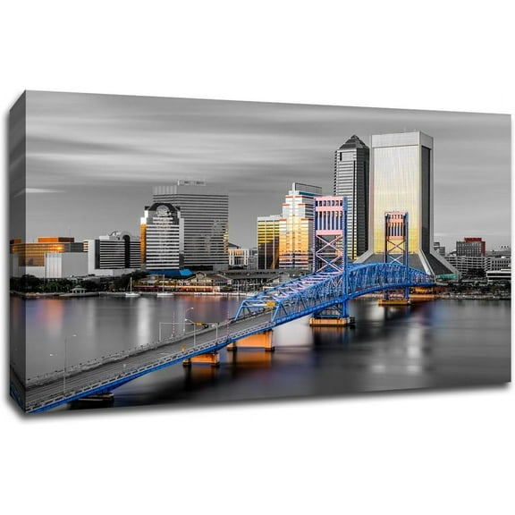 Jacksonville Touch of Color Skyline 36x24 Gallery Wrapped Canvas Wall Art