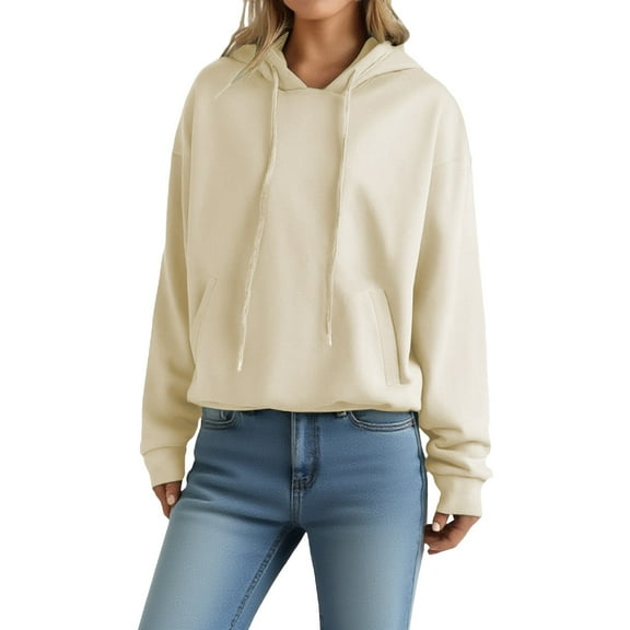 NMMUED Cute Hoodies, Plain Hoodies, Gym Hoodie, Going Out Tops for Women, Pullover Hoodies, Beige L