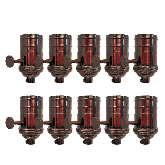 Royal Designs, Inc. On/Off Vintage Turn Knob Lamp Socket for Incandescent LED Bulbs, Oil Rubbed Bronze, Set of 10