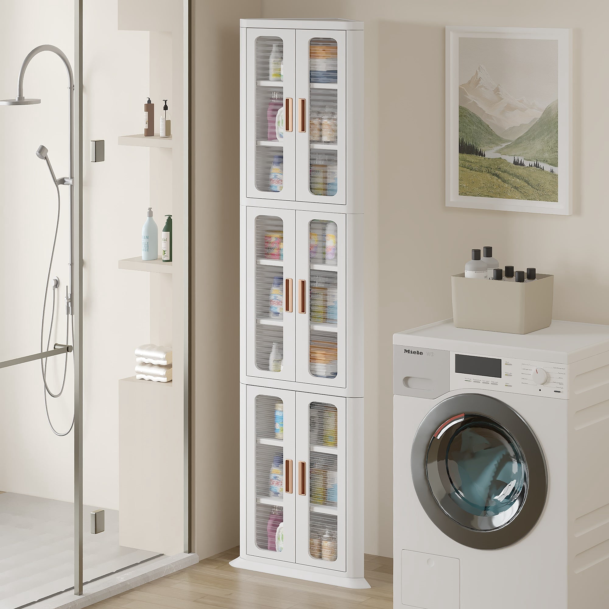 VECELO Bathroom Storage Cabinet, Corner Cabinets with Storage Shelf, Triangle Tall Floor Cabinets for Bathroom Living Room Kitchen Small Space, White