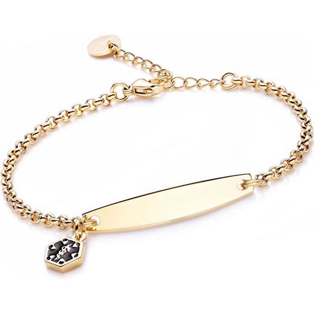 Bracelet d'Alerte Médicale Personnalisé, Bracelet en Acier Inoxydable Ice SOS avec Chaîne Réglable, Bijoux pour Femmes