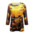 thumbnail image 4 of Camiseta gráfica de Halloween para mujer: camiseta informal de manga 3/4 con estampado de girasol y calabaza, 4 of 5