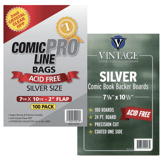 Comic ProLine 100-Ct Bags and Boards Silver-Age Size