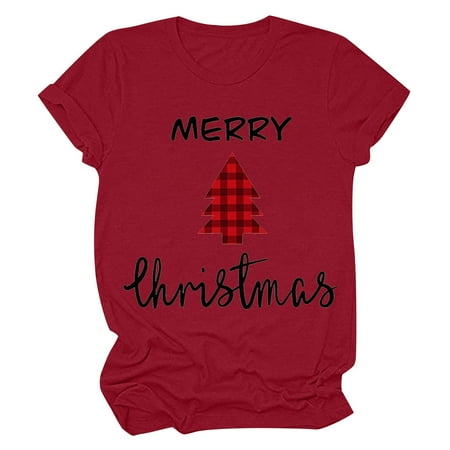 

Corset Top Long Sleeve Workout Tops for Women Women s Casual Round Neck Short-sleeved Christmas Tree Printed T-shirt Top Valentines Shirts for Women on Clearance White Shirts for Women Red S