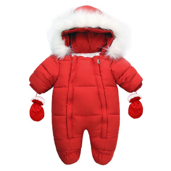 KONBECA Baby Boys Girls Rompers, Infants Pure Cotton Coverall, Baby Boys Hooded Romper, Snowsuit With Gloves And Booties Jumpsuit Outfits Outfits (6-24 Months)