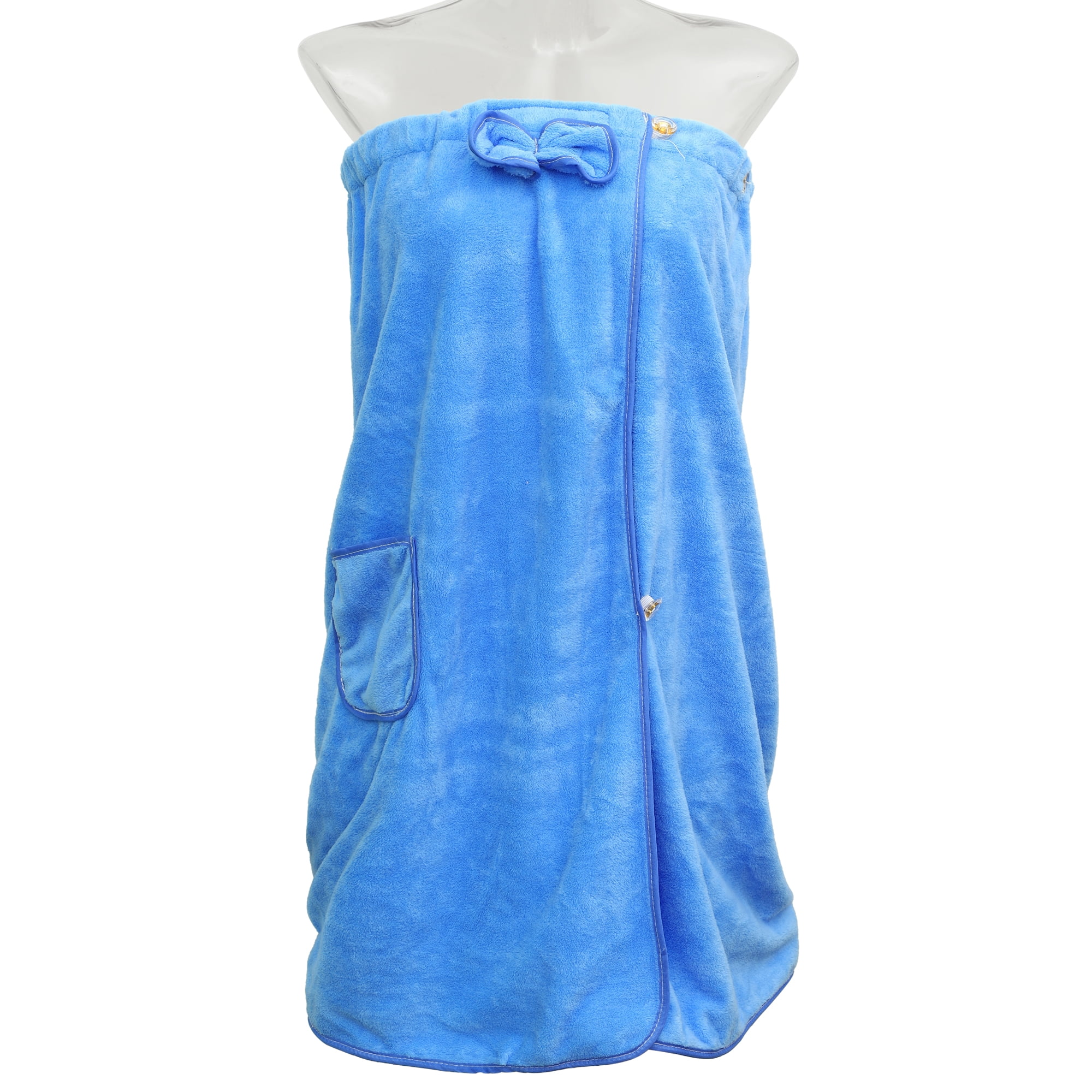 Unique Bargains Bath Wrap Towel for Women Adjustable Closure Shower Wrap with Pocket Blue