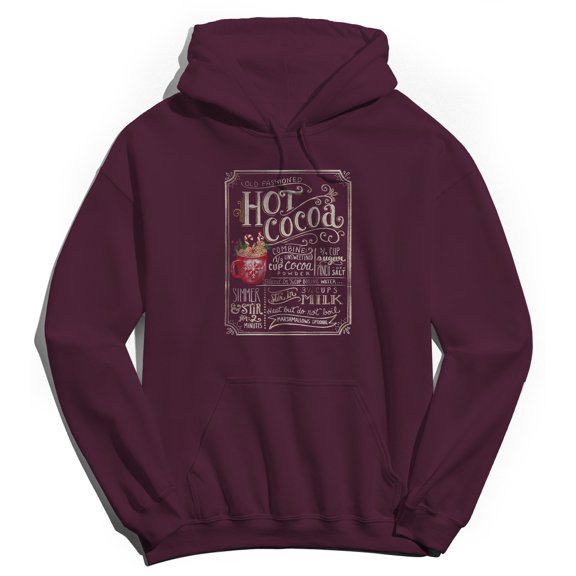 Haywood & Main Old Fashioned Hot Cocoa Graphic Maroon Men's Cotton Pullover Hoodie
