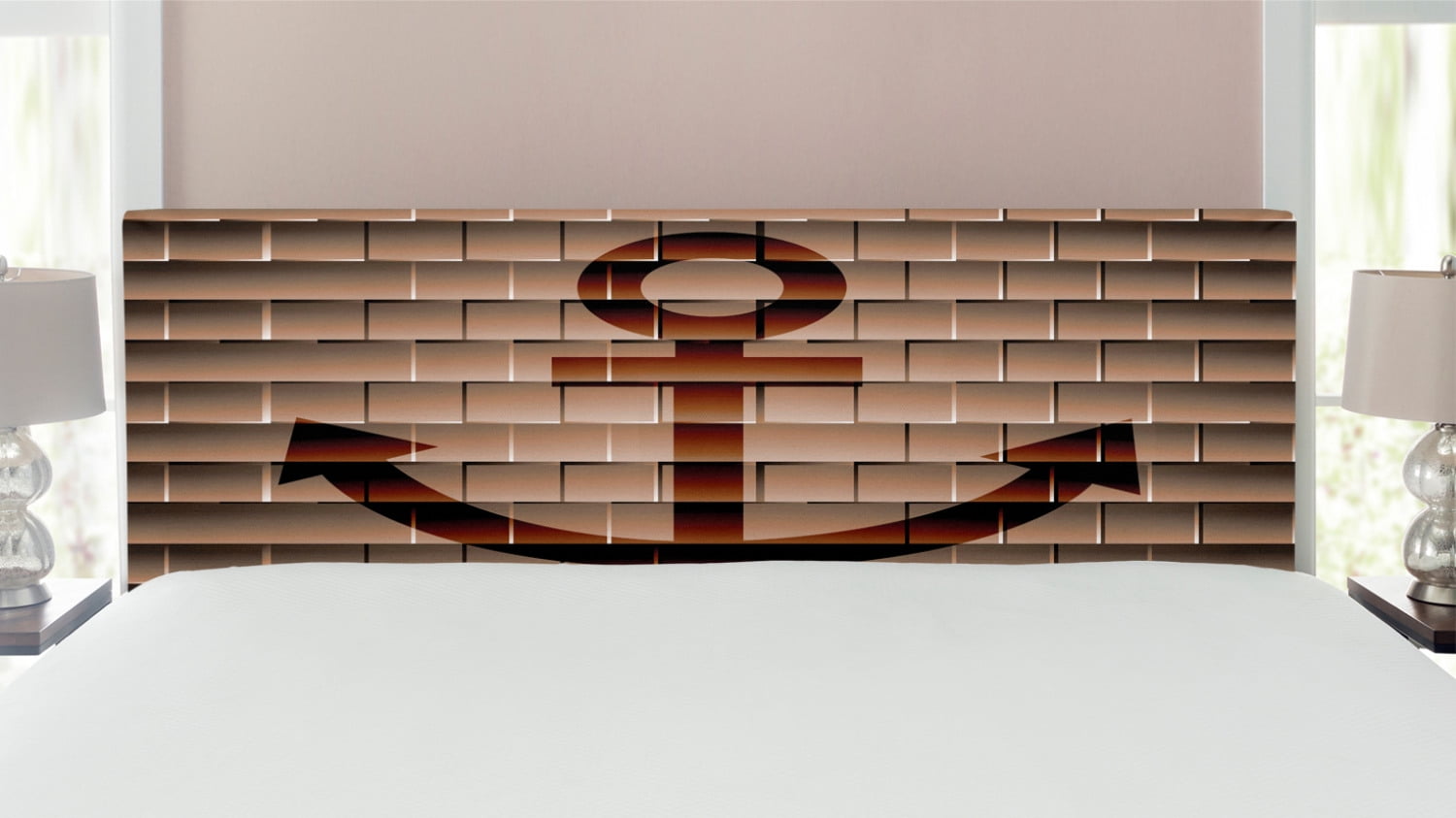 Anchor Headboard, Digital Nautical Anchor on Square Marine Life Theme