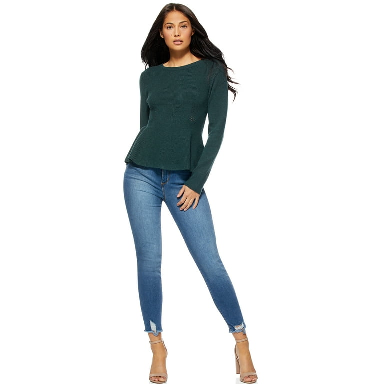 Sofia Jeans by Sofia Vergara Women s Crewneck Peplum Sweater