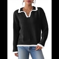 thumbnail image 2 of Suéter Básico con Cuello Alto en V para Mujer, Diseño de Bloques de Color, Moda Invierno Otoño 2025. Negro XL, 2 of 9
