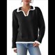 thumbnail image 2 of Suéter Básico con Cuello Alto en V para Mujer, Diseño de Bloques de Color, Moda Invierno Otoño 2025. Negro M, 2 of 9