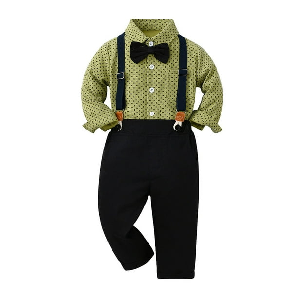 Gibobby Conjunto de ropa de bebé Camiseta de manga larga para niños pequeños, pantalones, trajes para niños y caballeros(Verde, 18-24 Meses)
