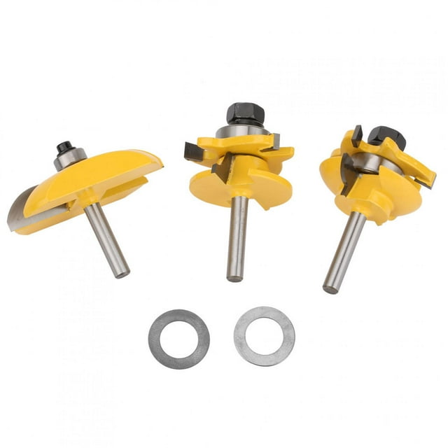Juego de 3 brocas para enrutador de paneles elevados y rieles para puertas de marcos de carpintería con vástago de 1/4 pulg.