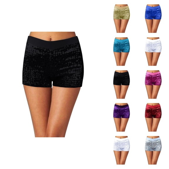Sequin Shorts for Women 2026 Summer Elastic High Waist Glitter Sparkle Mini Shorts Clubwear Dancewear
