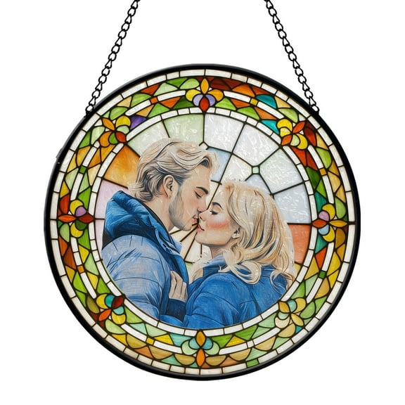 HOMYGIFTS Personalized Couple Suncatcher Stained Glass – 6 to 12 in Window Hanging Decor with Metal Chain