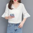 thumbnail image 3 of Gibobby Camiseta de manga corta para mujer Camiseta suelta informal con cuello en V para mujer, blusa manga corta con estampado(Blanco,XL), 3 of 5