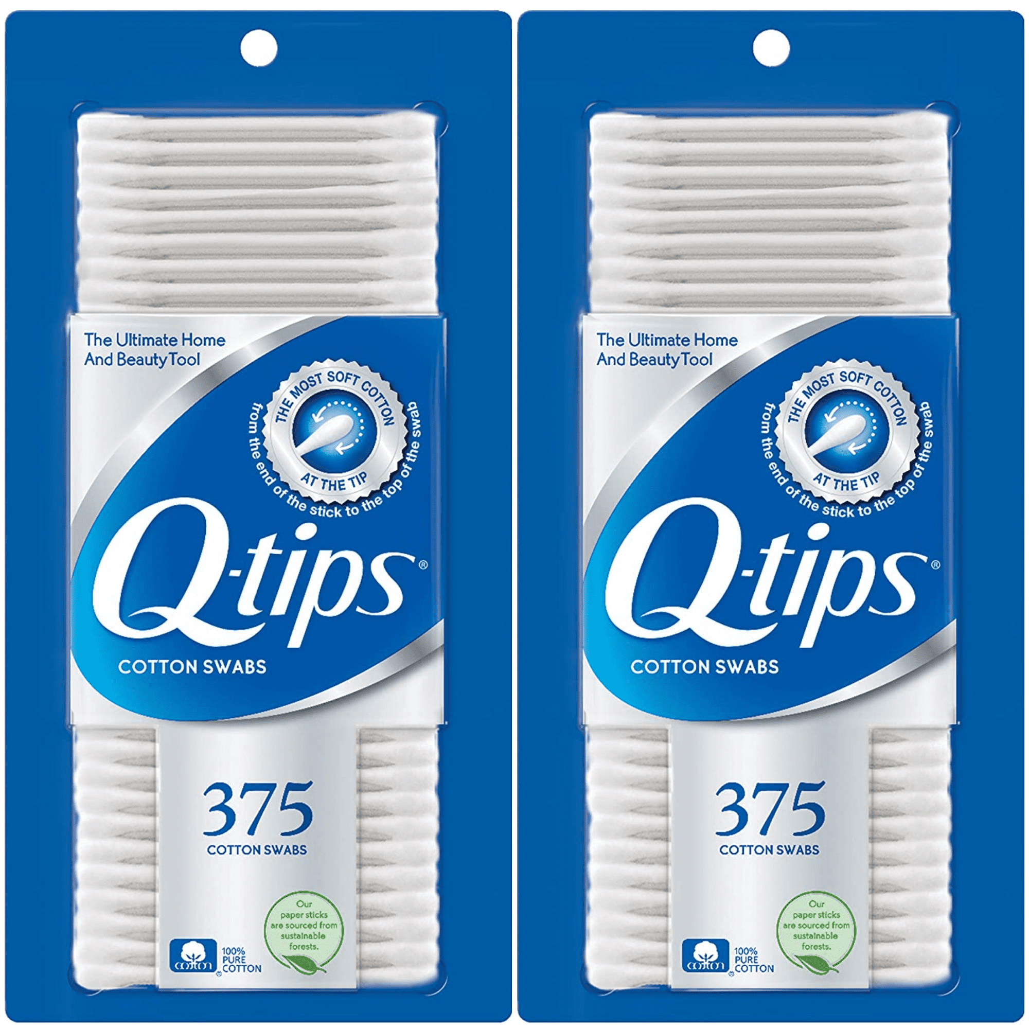 2 Pack Qtips Cotton Swabs Original 375 count ea.,(750)