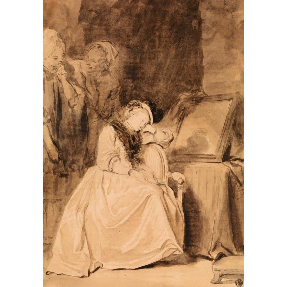 Jean-Honoré Fragonard 11x14 Black Modern Framed Museum Art Print Titled - The Dreamer (Late 1770s)