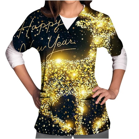 

Christmas Scrub Top for Women Trendy Xmas Graphic Print Regular Fit Crew Neck Long Sleeve Shirt Fashion Streetwear Sweatshirt
