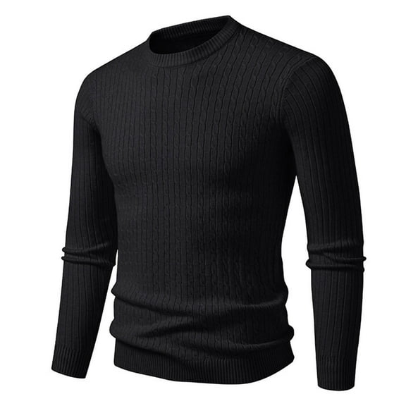 ZCFZJW Men Crew Neck Knit Sweaters Lightweight Knitted Sweaters Long Sleeve Pullover Sweater Casual Fall Winter Dress Thermal Sweater Tops Black L