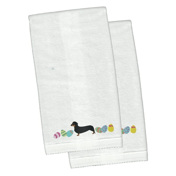 Dachshund Easter White Embroidered Plush Hand Towel Set of 2