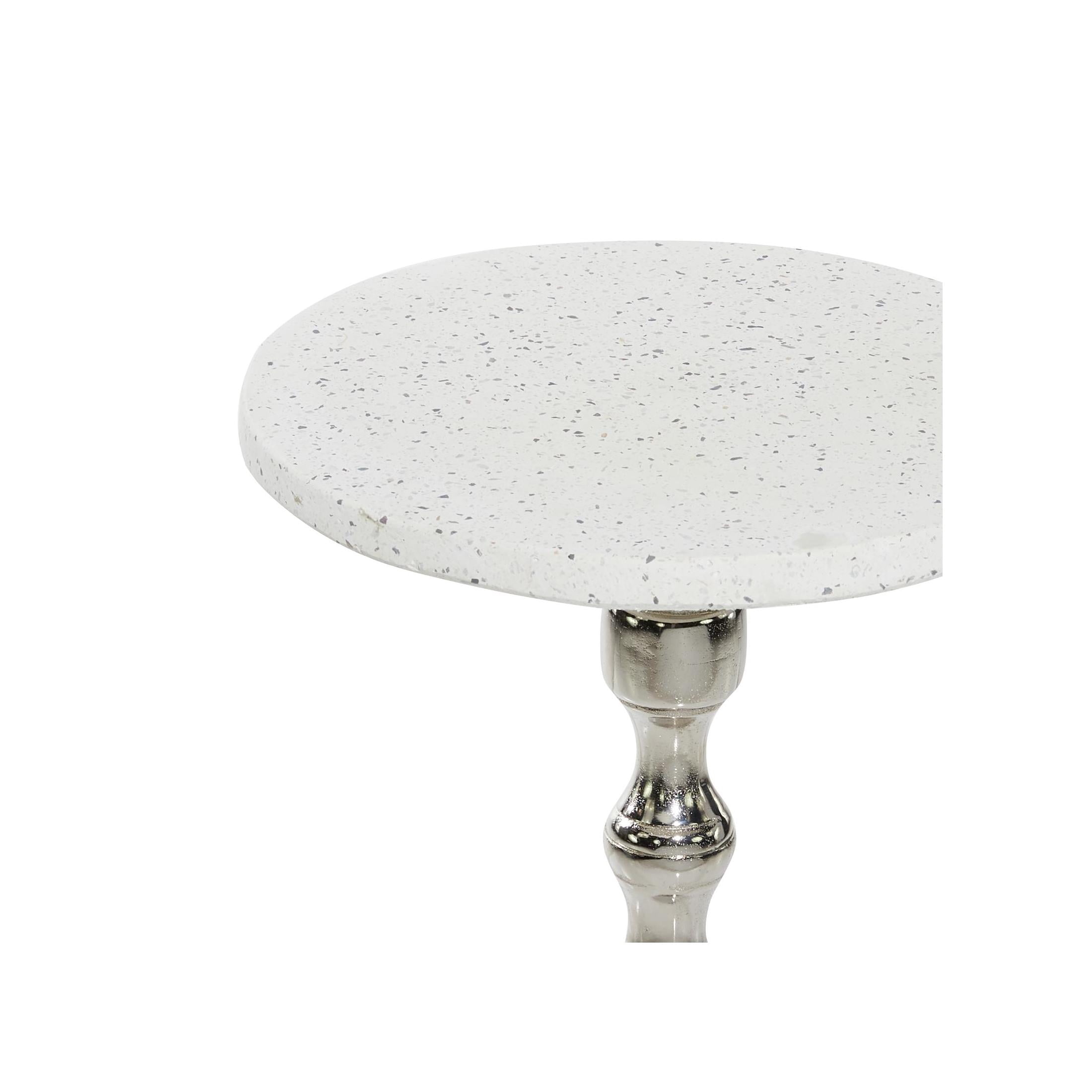 DecMode 13" x 25" Silver Terrazzo Stone Accent Table with White Marble Top, 1-Piece