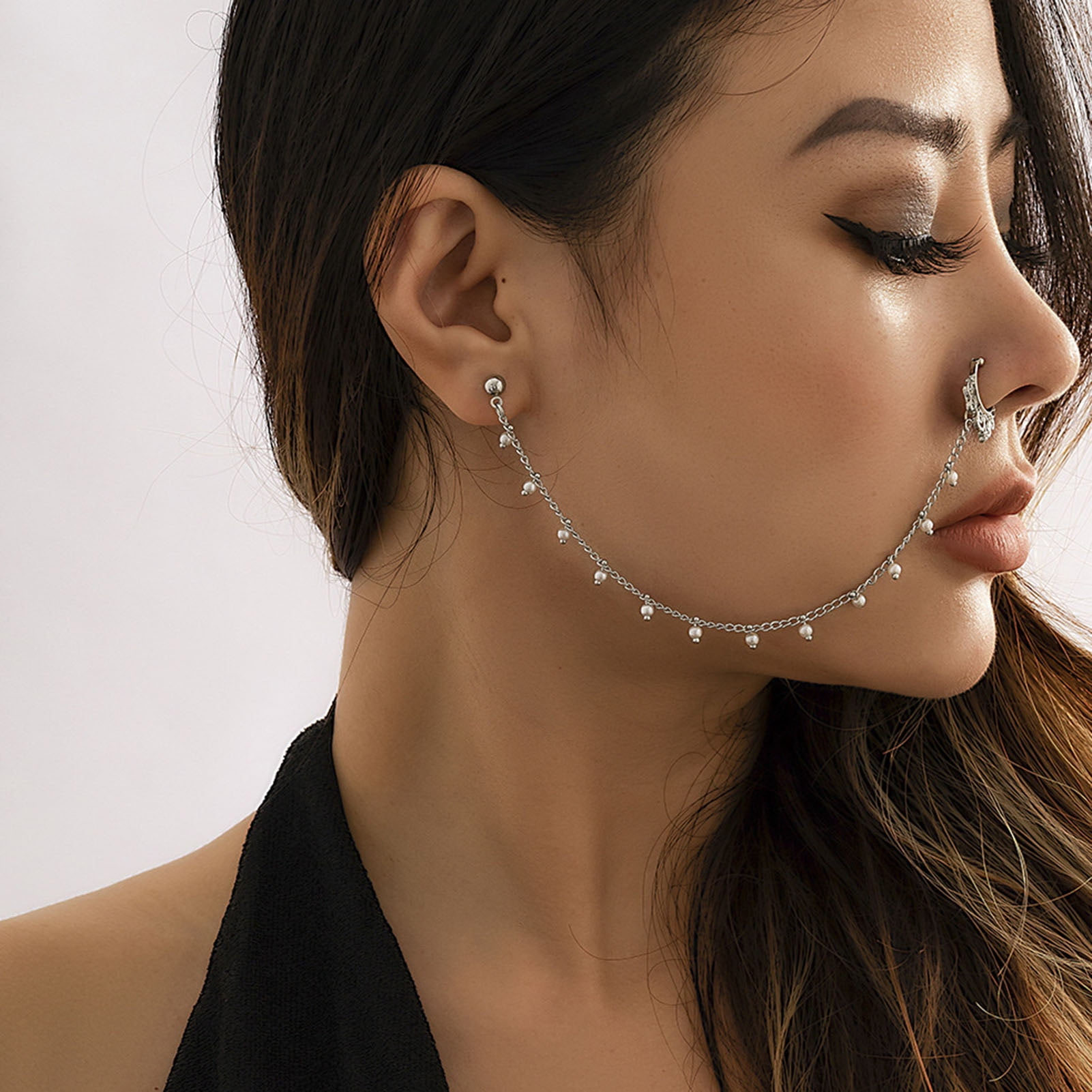 vnanda Nose Chain Jewelry Ethnic Style Star Leaf Faux Pearl Tassel Chain Nose Jewelry Piercing Stud Earrings Nose Ring Nose Chain Party Nose Jewelry Walmart