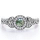 thumbnail image 1 of JeenMata Anillo de Compromiso Art Déco 0,58 ct Ágata Verde Musgo Corte Redondo y Halo Milgrain de Moissanita en Baño de Oro Blanco 18 K sobre Plata, 1 of 6