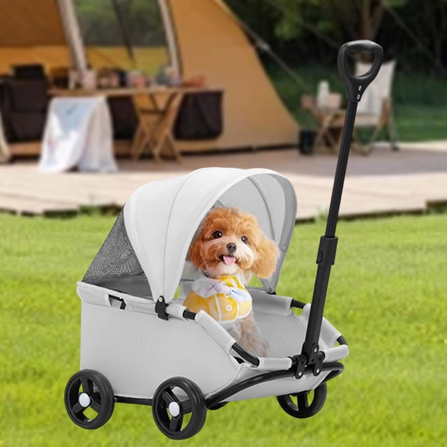 Cochecito para mascotas, carrito para mascotas, transportador para perros al libre, ligero, para perros y gatos, 4 ruedas, plegable para animales gris