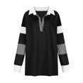 thumbnail image 5 of hxobax Women Oversized Sweatshirts Color Block Long Sleeve Pullover Fall Collared Shirts Slit Jumper, 5 of 7