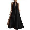 thumbnail image 3 of THDHVS Maxi Dress,Solid Color V Neck Sleeveless A Line Loose Flared Dress Casual Summer Daily Wear,Summer Dresses for Women Black L, 3 of 9