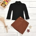 thumbnail image 3 of Autumn Fashion Kids Girls 2pcs Suits Outfits 2-6Y, Long Sleeve Solid Sweater Tops PU Leather Short Skirts, 3 of 4