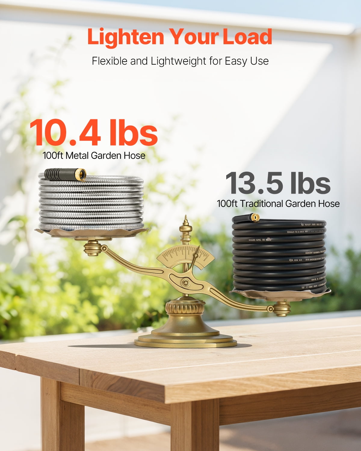 KFFKFF 100 ft Metal Garden Hose, Durable Stainless Steel Water Hose, Flexible Backyard Hose with 10-Function Nozzle, Anti-Kink Design, Lightweight Water Pipe for Outdoor, Yard