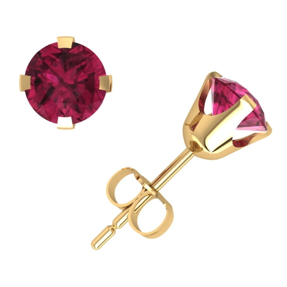 Natural 1.50Ct Round Cut Pink Sapphire Stud Earrings 14Kt Yellow Gold 4Prong AA Quality