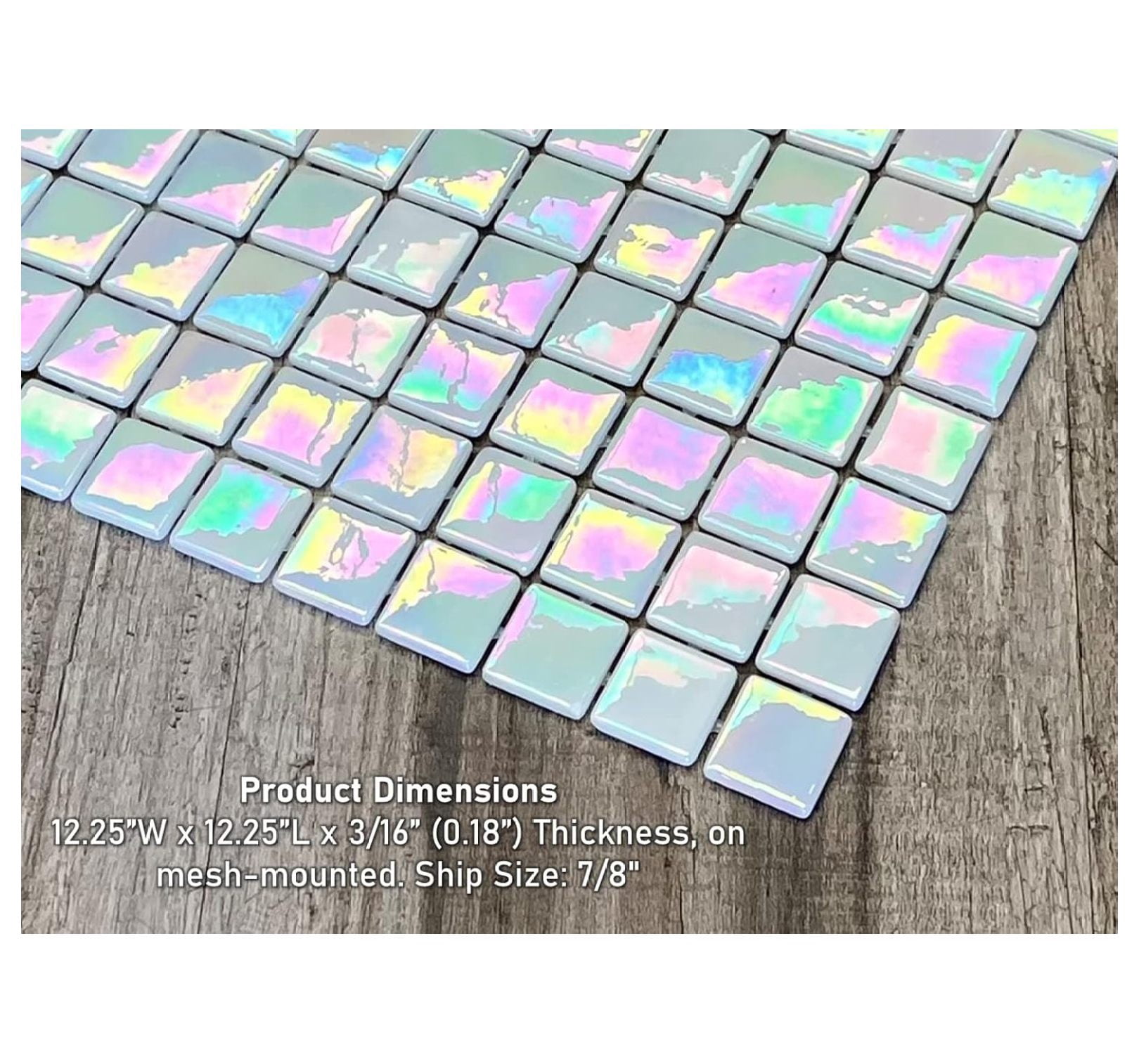 Square Iridescent Recycled Glass Mosaic Floor and Wall Tile for Kitchen Backsplash, Swimming Pool Tile, Bathroom Wall, Accent Wall, (Not Peel and Stick Tile) (1 Sheet, White)