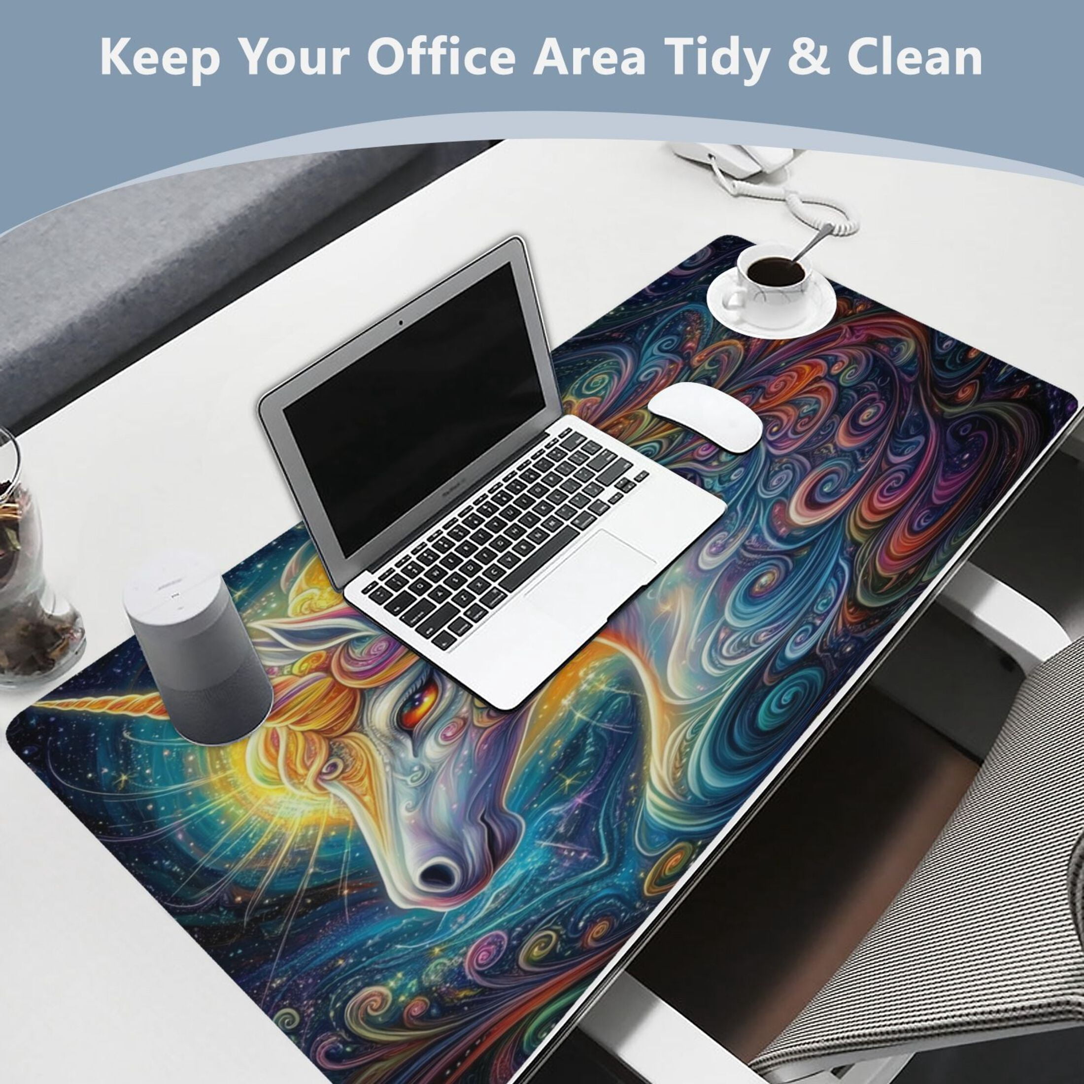 Leather Keyboard and Mouse Desk Mat Office Desk Accessories Protective Office Desk Decor Desk Pad Mat for Gaming, Work from Home, Office Psychedelic Art Unicorn 16.5" x 35.4"