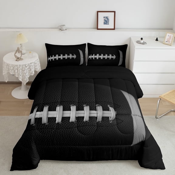 Erosebridal 3D Rugby Comforter Sets Twin Size, Black Grey Comforters & Duvets, Football Soccer Reversible Duvet Insert, Ultra Soft Bedroom Decoration, 2 Pieces