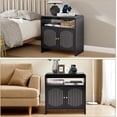 thumbnail image 3 of 23.6" Modern Black Nightstand Set of 2 with Chariging Station 2AC+USB+Type-C, Classic Striped Side Table with Door+Storage Shelf, Rectangle End Table for Living Room, Bedroom (2, Black), 3 of 18