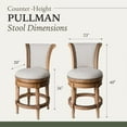thumbnail image 3 of Maven Lane Pullman 26 Inch Tall Counter Height Upholstered Barstool with Back in Weathered Oak Finish with Sand Color Fabric Cushion Seat, Set of 3, 3 of 9
