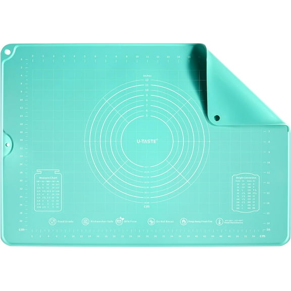 U-Taste Large Silicone Pastry Mat: 20inx16in Food-Grade Non-Stick Dough Rolling Baking Sheet, Non Slip for Kneading Prep Pizza, Fondant, Pie Crust with Clear Measurement and Raised Edges (Aqua Sky)