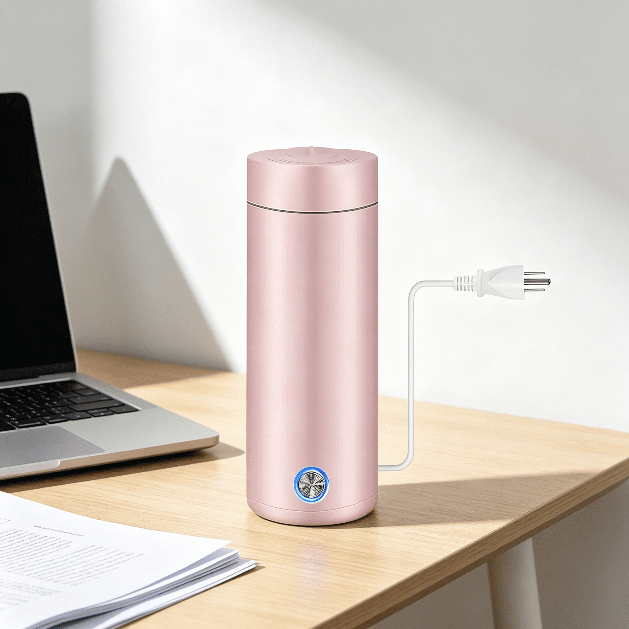 HIBIBUD 2026 New Portable Electric Kettle,400Ml Travel Tea Kettle with Non-Stick Coating,Double Wall Water Boiler Bottle,Insulated Coffee Thermos Mug,Fast Boil&Auto Shut Off Hot Water Heater (Pink)