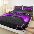 thumbnail image 3 of Manfei Neon Gamepad Sheet Set Queen,Modern Geometric Honeycomb Bedding Sets Queen Size,Pueple Black Queen Sheet Sets For Boys Kids,Super Cozy Bedroom Decor,4 Pieces, 3 of 7
