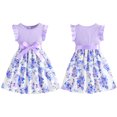 thumbnail image 4 of BULLPIANO Girls Ruffle Trim Dress CrewNeck Floral Belted Casual Party Dress 4-7 Years, 4 of 5